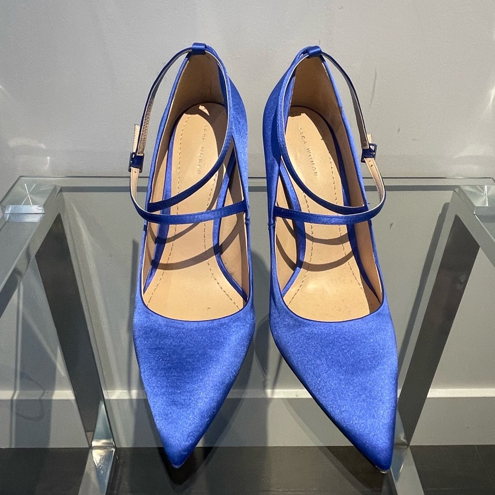 ZARA WOMAN. Brand new blue silk stiletto heels